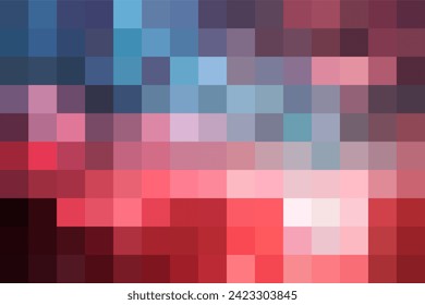  Dunkelroter und blauer Pixelhintergrund, abstrakter Farbverlauf-Fliesenhintergrund. Rechteckiges bunter Prüfmuster.