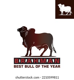 dark red brahman bull logo, silhouette of strong and healthy cattle standing, vector illustrations