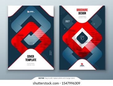 Dark Red Brochure Design. A4 Cover Template for Brochure, Report, Catalog, Magazine. Brochure Layout with Bright Color Shapes and Abstract Photo on Background. Modern Brochure concept