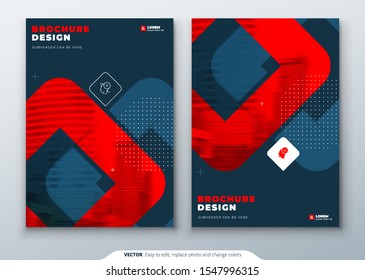 Dark Red Brochure Design. A4 Cover Template for Brochure, Report, Catalog, Magazine. Layout with Bright Color Shapes and Abstract Photo on Background. Modern Brochure concept