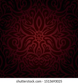 Dark red brown floral wallpaper seamless vector decorative design background in vintage style