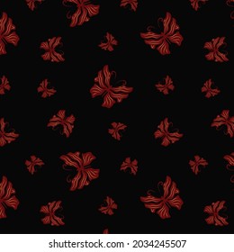 Patrón de mariposas rojas oscuras sobre fondo negro. Patrón de moda para el diseño textil
