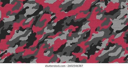 Dark Red camouflage pattern with grid. Military seamless pattern	for trendy design