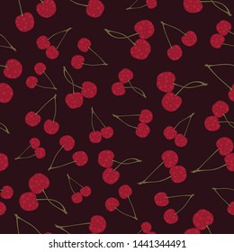 Dark red cherry with dots seamless pattern.