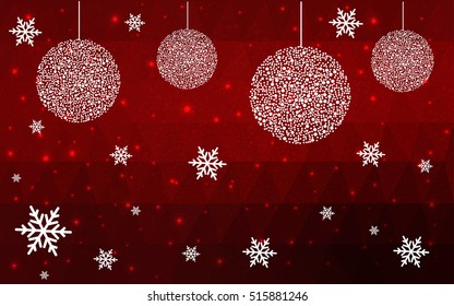 Dark Red christmas postcard low polygon background. Vector illustration consisting of triangles. Abstract triangular polygonal origami or crystal design of New Year celebration.