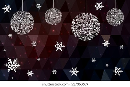 Dark Red christmas postcard low polygon background. Vector illustration consisting of triangles. Abstract triangular polygonal origami or crystal design of New Year celebration.