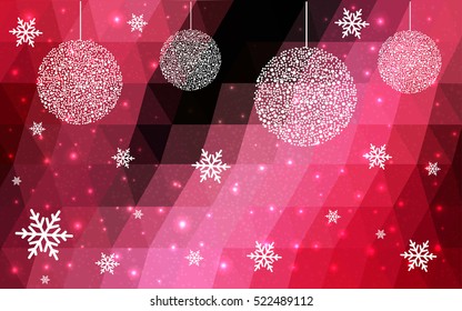 DARK red christmas postcard low polygon background. Vector illustration consisting of triangles. Abstract triangular polygonal origami or crystal design of New Year celebration.
