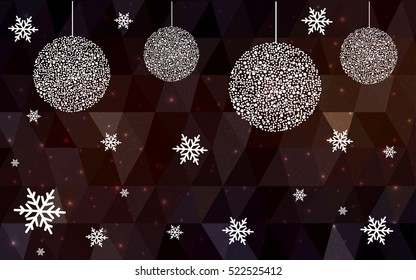 Dark red christmas postcard low polygon background. Vector illustration consisting of triangles. Abstract triangular polygonal origami or crystal design of New Year celebration.