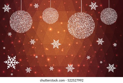 Dark Red christmas postcard low polygon background. Vector illustration consisting of triangles. Abstract triangular polygonal origami or crystal design of New Year celebration.