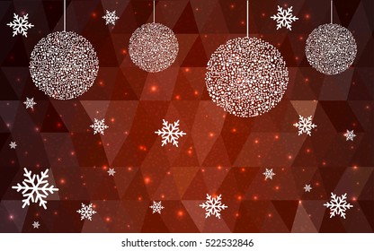 Dark Red christmas postcard low polygon background. Vector illustration consisting of triangles. Abstract triangular polygonal origami or crystal design of New Year celebration.