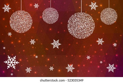 Dark Red christmas postcard low polygon background. Vector illustration consisting of triangles. Abstract triangular polygonal origami or crystal design of New Year celebration.