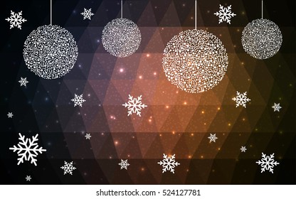 Dark Red christmas postcard low polygon background. Vector illustration consisting of triangles. Abstract triangular polygonal origami or crystal design of New Year celebration.
