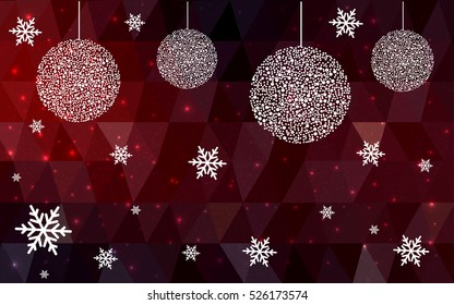 Dark Red christmas postcard low polygon background. Vector illustration consisting of triangles. Abstract triangular polygonal origami or crystal design of New Year celebration.