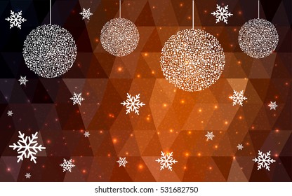 Dark Red christmas postcard low polygon background. Vector illustration consisting of triangles. Abstract triangular polygonal origami or crystal design of New Year celebration.