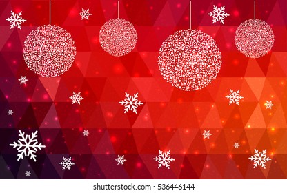 Dark Red christmas postcard low polygon background. Vector illustration consisting of triangles. Abstract triangular polygonal origami or crystal design of New Year celebration.