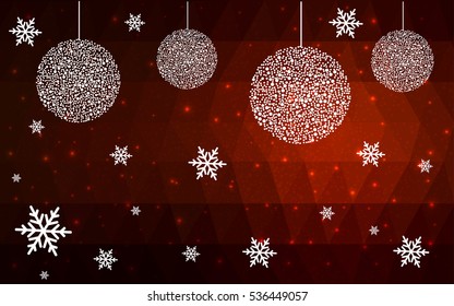 Dark red christmas postcard low polygon background. Vector illustration consisting of triangles. Abstract triangular polygonal origami or crystal design of New Year celebration.