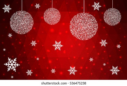 Dark red christmas postcard low polygon background. Vector illustration consisting of triangles. Abstract triangular polygonal origami or crystal design of New Year celebration.