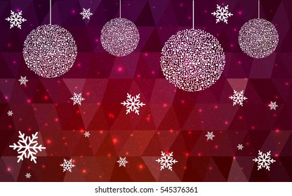 Dark red christmas postcard low polygon background. Vector illustration consisting of triangles. Abstract triangular polygonal origami or crystal design of New Year celebration.