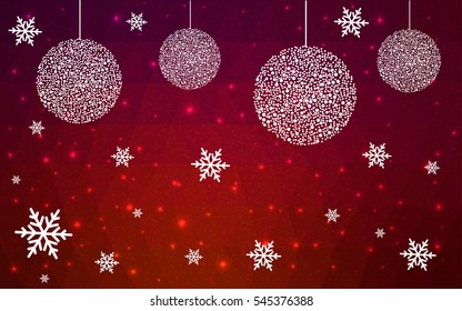 Dark Red christmas postcard low polygon background. Vector illustration consisting of triangles. Abstract triangular polygonal origami or crystal design of New Year celebration.