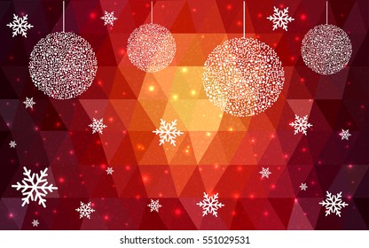 Dark Red christmas postcard low polygon background. Vector illustration consisting of triangles. Abstract triangular polygonal origami or crystal design of New Year celebration.