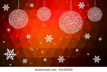Dark Red christmas postcard low polygon background. Vector illustration consisting of triangles. Abstract triangular polygonal origami or crystal design of New Year celebration.