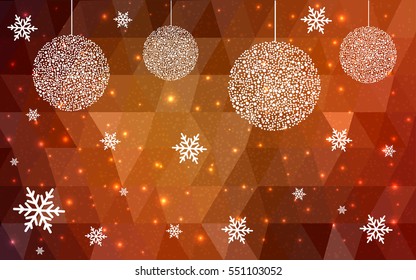 Dark Red christmas postcard low polygon background. Vector illustration consisting of triangles. Abstract triangular polygonal origami or crystal design of New Year celebration.