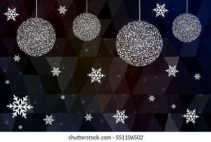 Dark Red christmas postcard low polygon background. Vector illustration consisting of triangles. Abstract triangular polygonal origami or crystal design of New Year celebration.