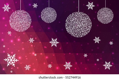 Dark red christmas postcard low polygon background. Vector illustration consisting of triangles. Abstract triangular polygonal origami or crystal design of New Year celebration.