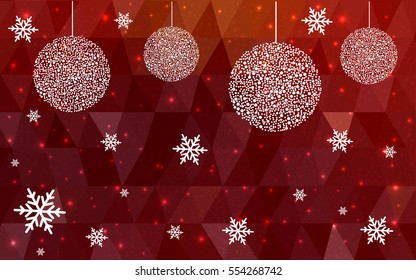 Dark Red christmas postcard low polygon background. Vector illustration consisting of triangles. Abstract triangular polygonal origami or crystal design of New Year celebration.