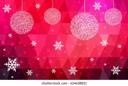 Dark Red christmas postcard low polygon background. Vector illustration consisting of triangles. Abstract triangular polygonal origami or crystal design of New Year celebration.