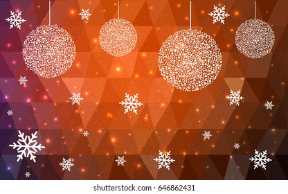 Dark Red christmas postcard low polygon background. Vector illustration consisting of triangles. Abstract triangular polygonal origami or crystal design of New Year celebration.