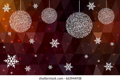 Dark Red christmas postcard low polygon background. Vector illustration consisting of triangles. Abstract triangular polygonal origami or crystal design of New Year celebration.