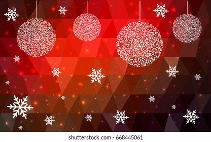 Dark Red christmas postcard low polygon background. Vector illustration consisting of triangles. Abstract triangular polygonal origami or crystal design of New Year celebration.