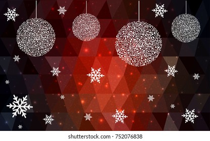 Dark Red christmas postcard low polygon background. Vector illustration consisting of triangles. Abstract triangular polygonal origami or crystal design of New Year celebration.