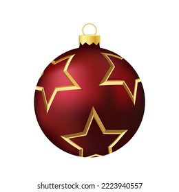 Juguete o bola del árbol de Navidad rojo oscuro Ilustración de color volumétrica y realista