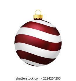 Dark red Christmas tree toy or ball Volumetric and realistic color illustration