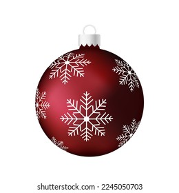 Dark red Christmas tree toy or ball Volumetric and realistic color illustration