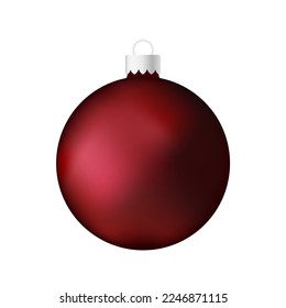 Dark red Christmas tree toy or ball Volumetric and realistic color illustration