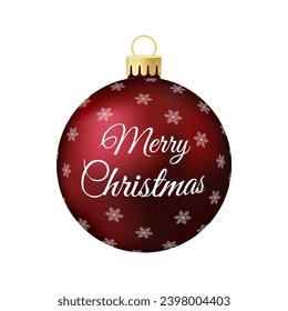 Dark red Christmas tree toy or ball Volumetric and realistic color illustration