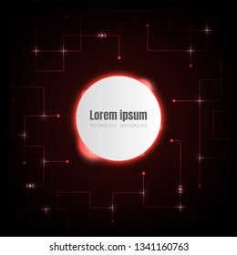 dark red circuit technology abstract background, internet connection digital system circle space wallpaper, template for website cover poster banner brochure and more, flat vector design 