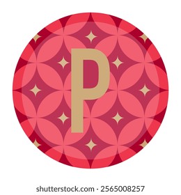 Dark red circular floral border emphasizing a golden “P” alphabet in the center. A unique geometric pattern perfect for branding, logos, prints, or ornamental designs.