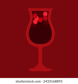 Dunkelroter Cocktail mit Beeren. Glühwein in Stängelglas. Heißes Getränk. Alkohol-Getränk für Bar. Kalte Flüssigkeit in Weinglas. Alkoholfreies Getränk. Flache Vektordarstellung mit Textur