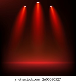 Dark red color background. Empty room with light effect. Space for selling products on the website. Vector illustration.