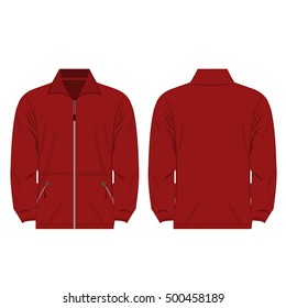 dark red color fleece outdoor jacket isolated vector on the white background