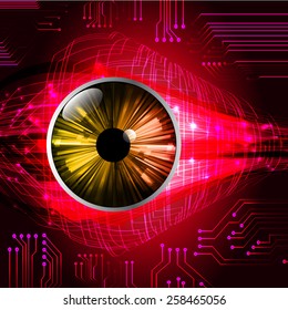 Dark red color Light Abstract Technology background for computer graphic website internet and business. circuit. orange eye.