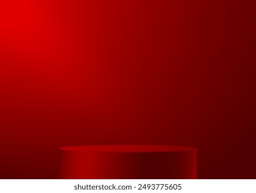 Dark red color studio room background. Red color background vector 3d with podium. Space for selling products on the website. Vector illustration.