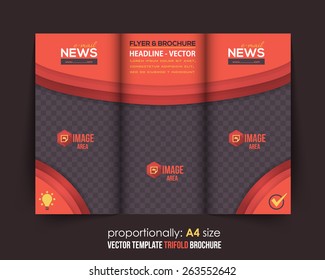 Dark and Red Color Vector Tri-Fold Brochure Design. Corporate Leaflet, Cover Template