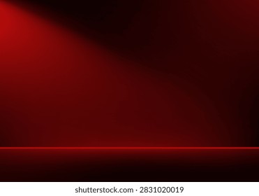 Dark red colors studio room background. Empty room with light effect. Space for selling products on the website. Vector illustration.