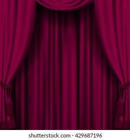 Dark red curtain. Retro artistic cherry-colored background. Artistic poster. Vector illustration