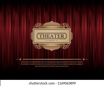 Dark red curtain scene gracefully.  Like curtains in theater. Cover with vertical motion blur shapes. Elegance vector backdrop with vintage sign